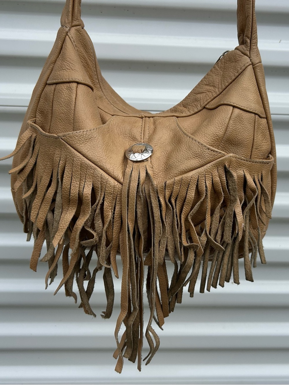 Fringed Tan Leather Shoulder Bag